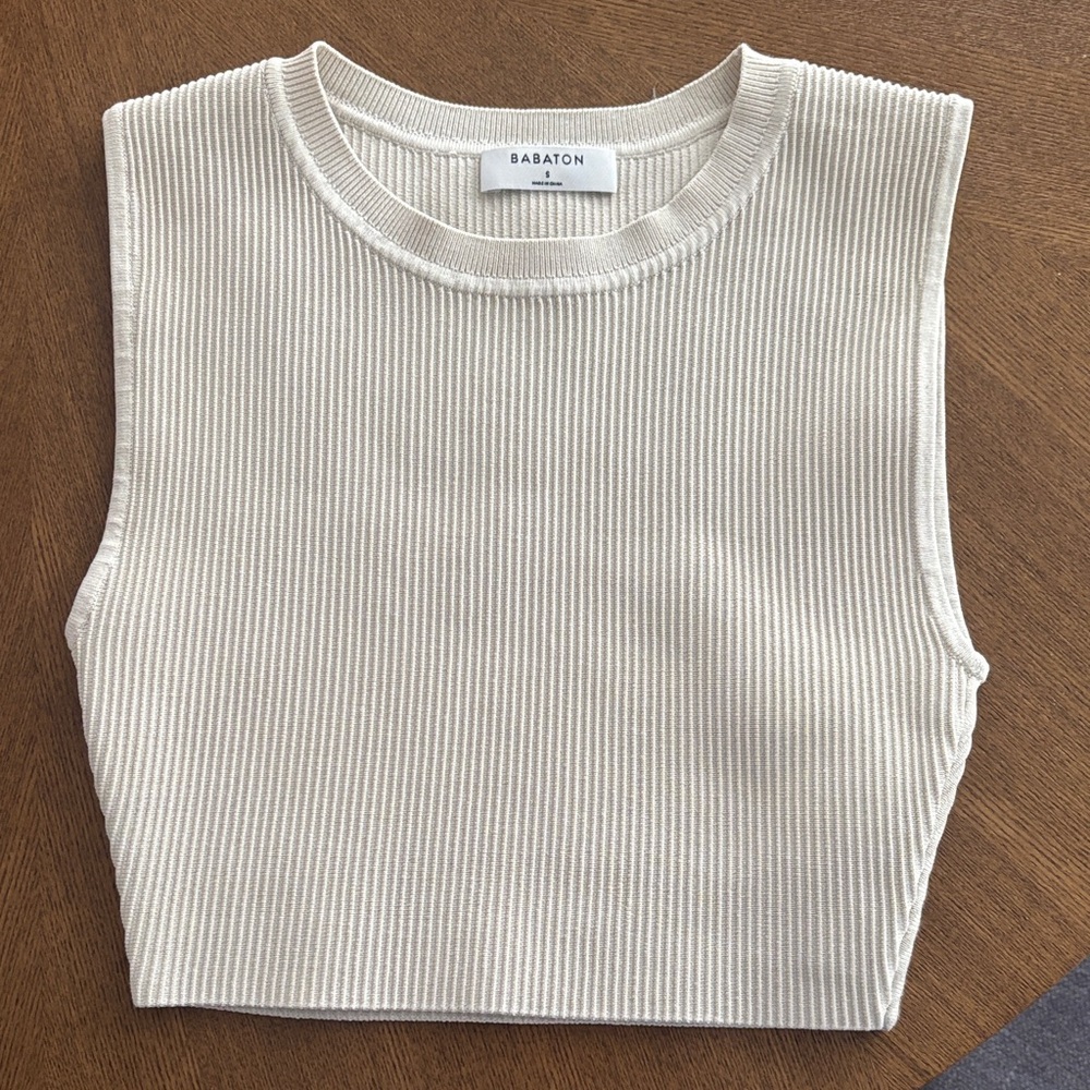 Aritzia Babaton Ribbed Crop Tank in Cream